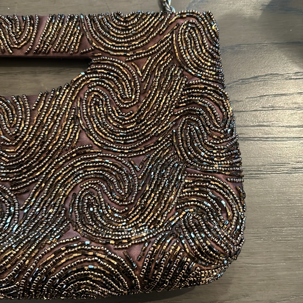 Elegant Brown Beaded Clutch - Picture 6 of 6